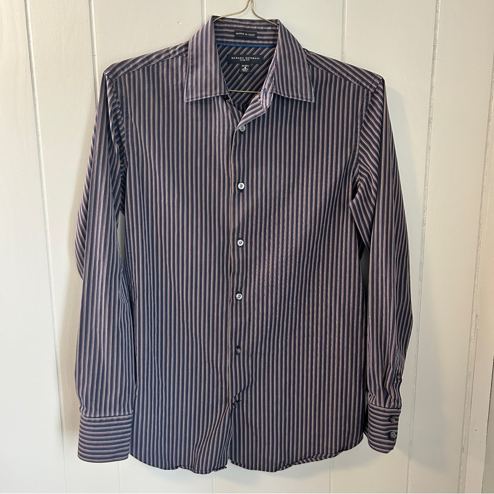 Banana Republic Navy Pinstripe Slim Fit Button Up Size Small